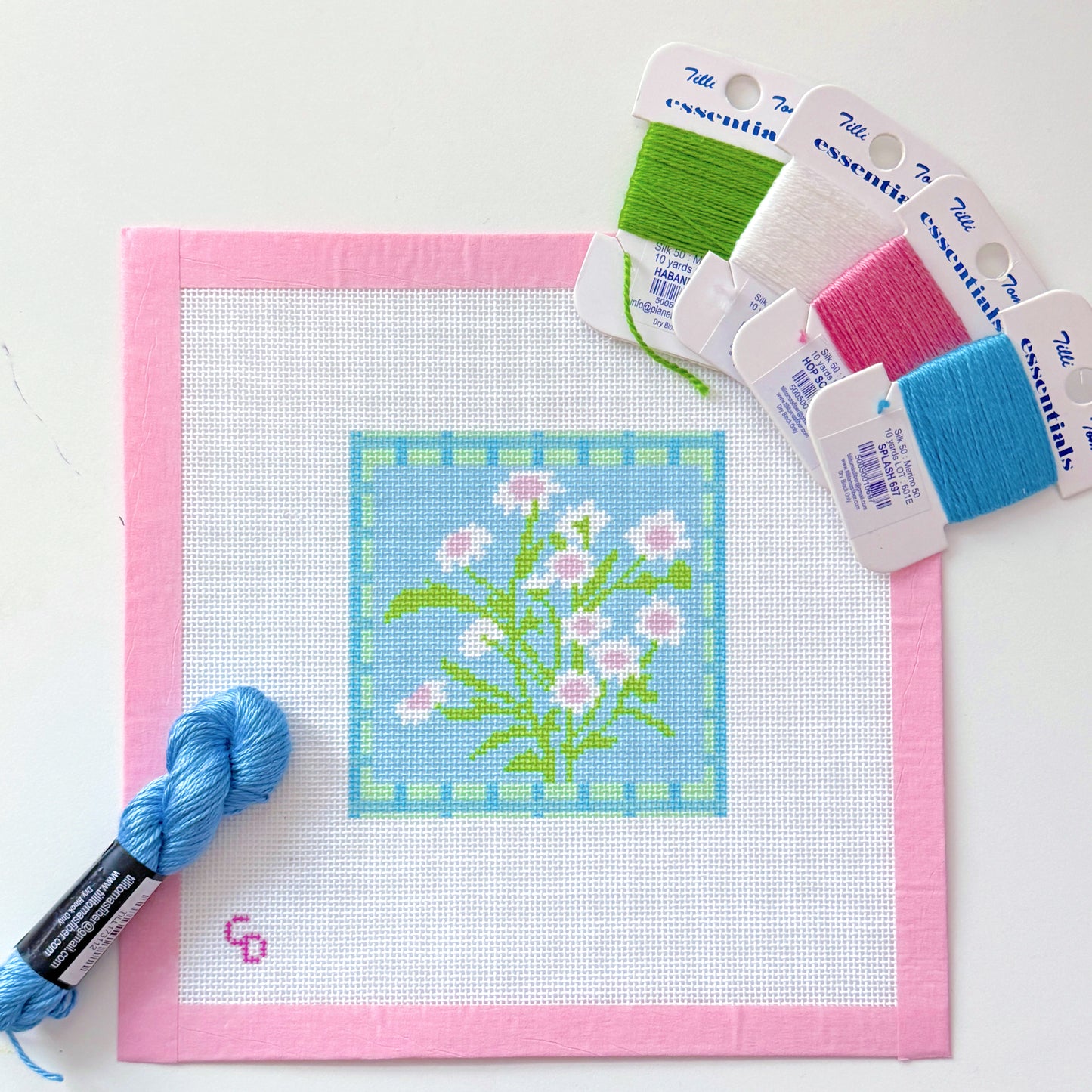 Blue Floral Needlepoint Canvas, Pink Flower Needlepoint Canvas, 18 Mesh Floral Needlepoint, Spring Needlepoint Canvas