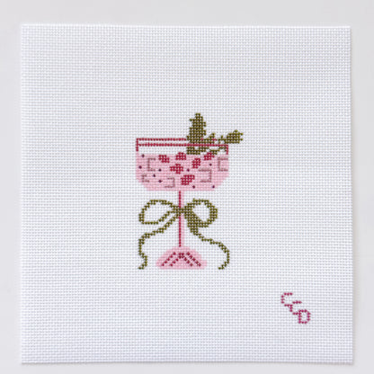 Christmas Cocktail Mini Needlepoint Canvas, Modern Needlepoint, 18 Mesh 2”x3” Design