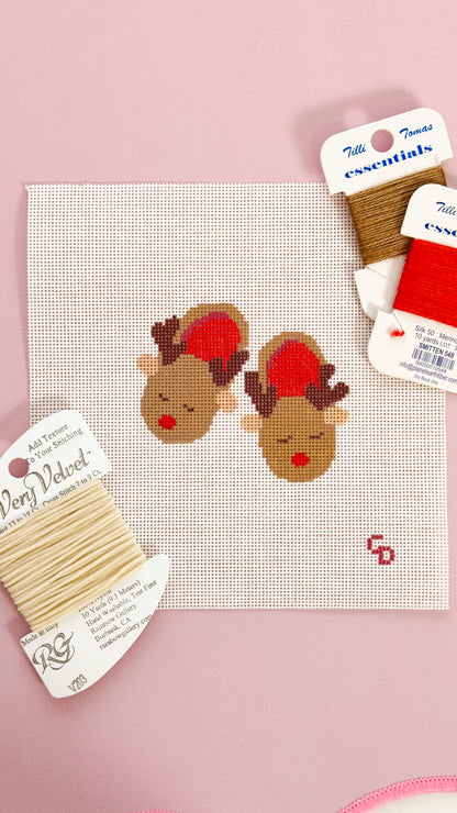 Reindeer Slippers Christmas Needlepoint Canvas 18 Mesh 2.5”x2.5” Design