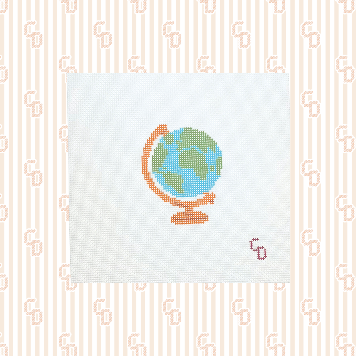 World Globe Needlepoint Canvas, 13 Mesh, 3x3 Design