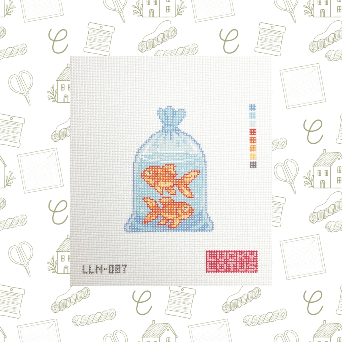 Goldfish in a Bag Needlepoint Canvas, 18 Mesh, 3.1" × 4.2" Design Size