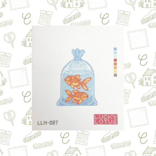 Goldfish in a Bag Needlepoint Canvas, 18 Mesh, 3.1" × 4.2" Design Size