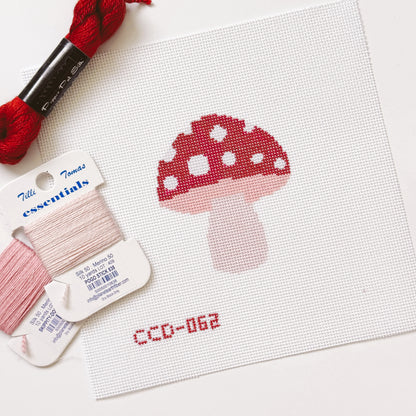 Mini Mushroom Needlepoint Canvas | Hand-Painted 3” Design on 18 Mesh