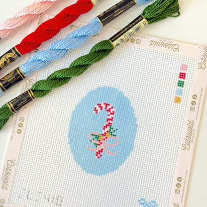 Candy Cane Christmas Ornament Needlepoint Canvas – 13 Mesh Hand-Painted