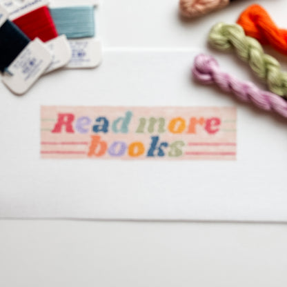 Hand-Painted Needlepoint Bookmark Canvas | 2” x 7” | 18 Mesh | Retro Reading Design