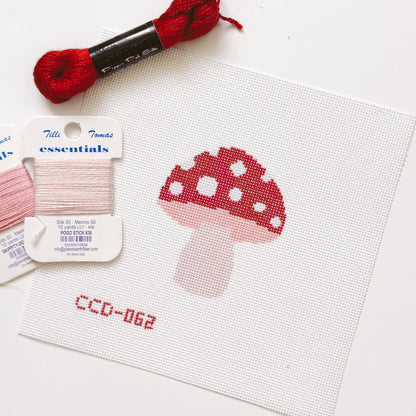 Mini Mushroom Needlepoint Canvas | Hand-Painted 3” Design on 18 Mesh