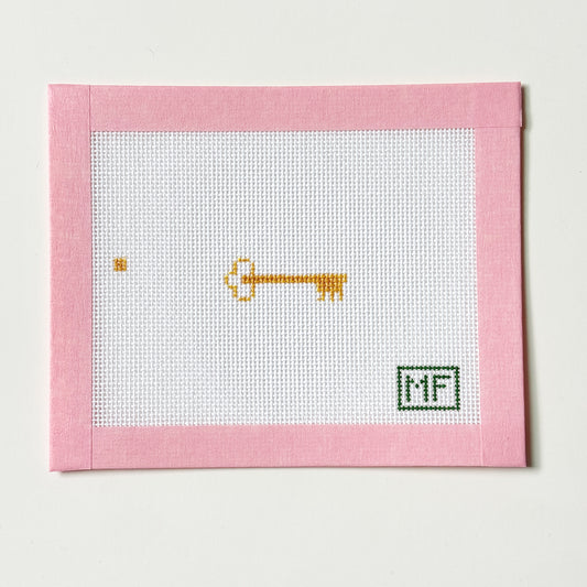 Mini Gold Vintage Key Needlepoint Canvas, 18 Mesh, 2x.5 Design, Beginner Canvas