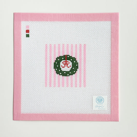 Mini Christmas Wreath Ornament Needlepoint Canvas, 13 Mesh, 3”x3” Design