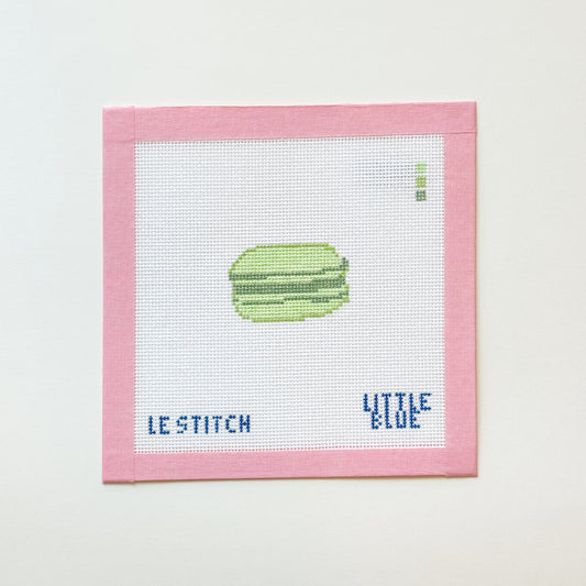 Green Pistachio Macaron Snack Food Needlepoint Canvas, 18 Mesh, 2x1.5 Design