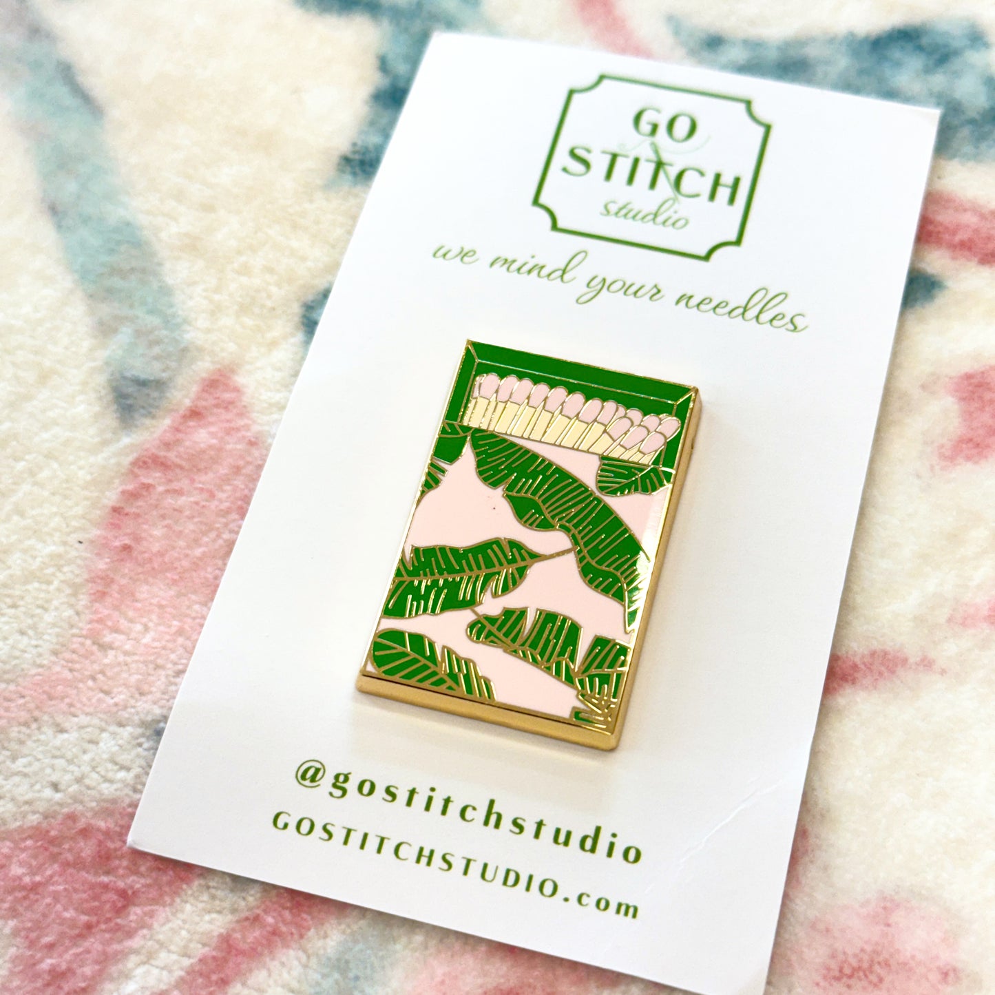 Pink Green Palm Beach Matchbox Needleminder, Needlepoint Accessories