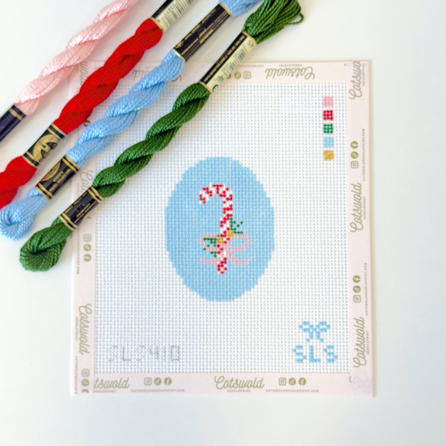 Candy Cane Christmas Ornament Needlepoint Canvas – 13 Mesh Hand-Painted