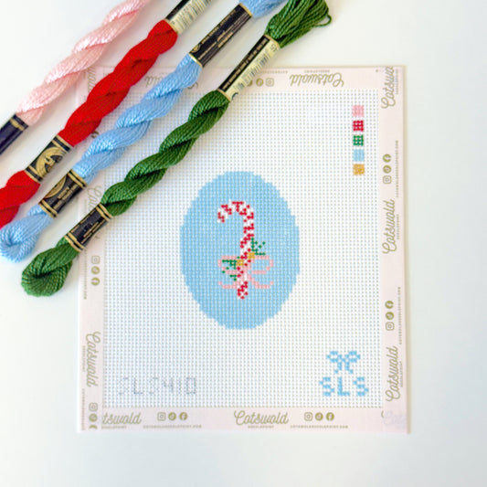 Candy Cane Christmas Ornament Needlepoint Canvas – 13 Mesh Hand-Painted