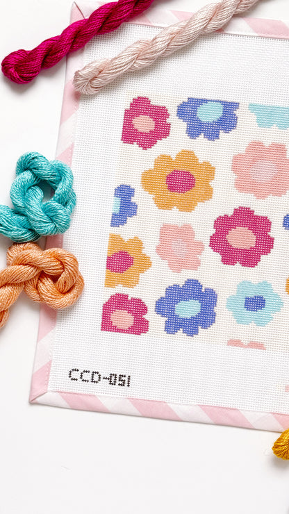 Retro Flower Pillow Needlepoint Canvas | Hand-Painted 13 Mesh | 8.5” x 8.5” Design on 12” x 12” Canvas