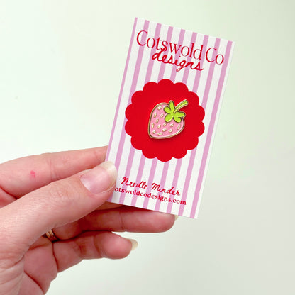 Pink Strawberry Needlepoint Needle minder, Aesthetic Needle minder, Whimsical Needle minder