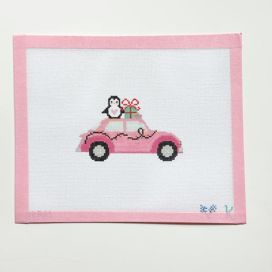 Retro Christmas Car Needlepoint Canvas, 18 Mesh, 5x4 Design