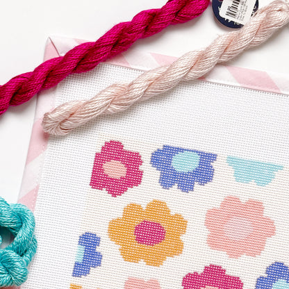 Retro Flower Pillow Needlepoint Canvas | Hand-Painted 13 Mesh | 8.5” x 8.5” Design on 12” x 12” Canvas