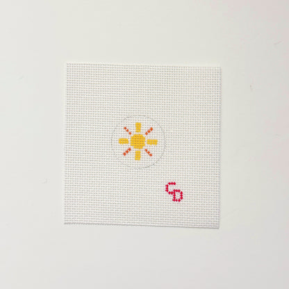 Mini 1” Round Bag Tag Insert Sunshine Summer Hand Painted Needlepoint Canvas 18 Mesh, 1x1 Design