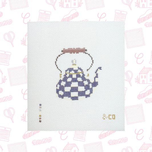 Navy Teapot Needlepoint Canvas, 18 Mesh, 3"x3.5" Design Size