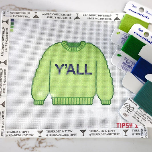 Y'all Sweater Needlepoint Canvas, Green Sweater Southern Needlepoint Canvas, 18 Mesh, 5 X 4 Design