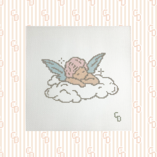 Cool Girl Angel on a Cloud Needlepoint, 18 Mesh, 5"x3" Design Size