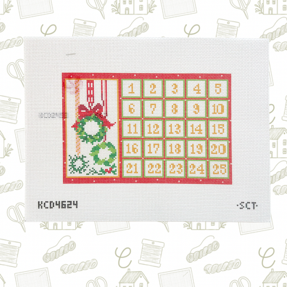 Tiny Christmas Advent Calendar with Peppermint Piece Needlepoint Canvas, 13 Mesh, 9"x6" Design Size
