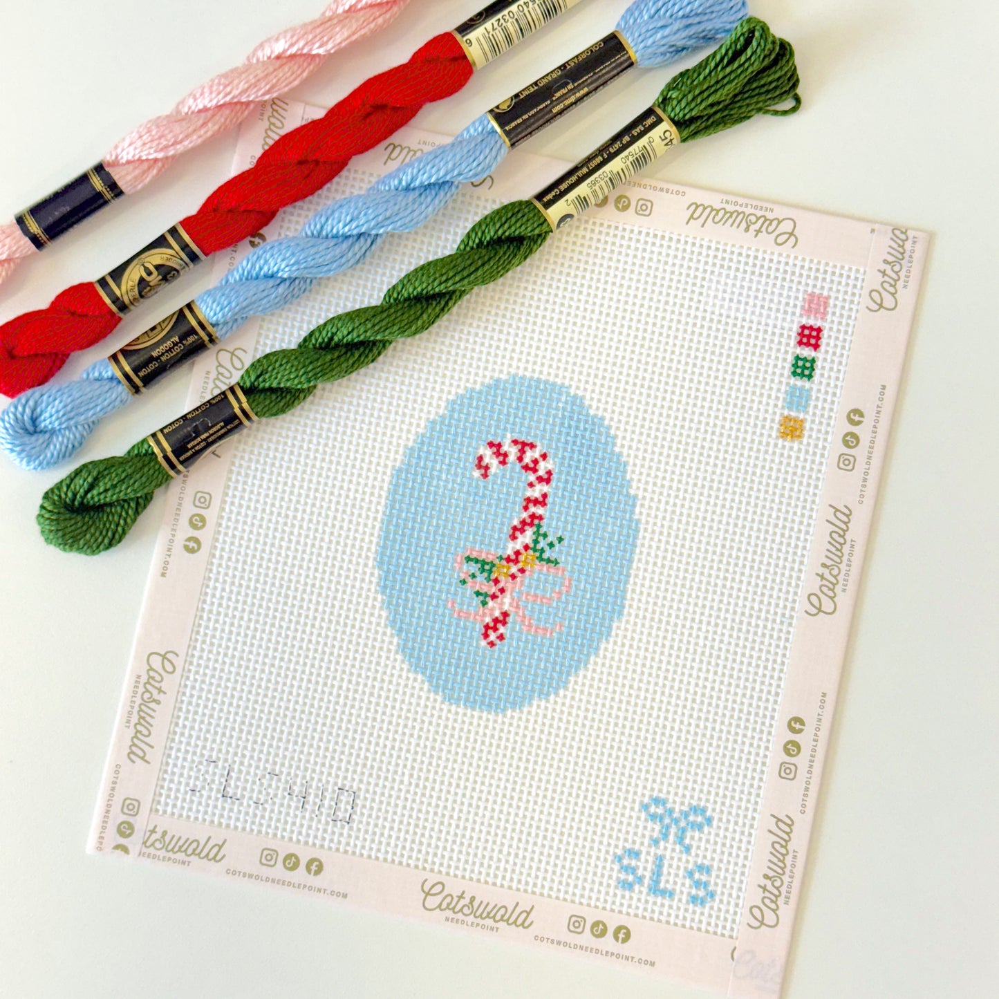 Candy Cane Christmas Ornament Needlepoint Canvas – 13 Mesh Hand-Painted