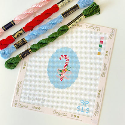 Candy Cane Christmas Ornament Needlepoint Canvas – 13 Mesh Hand-Painted
