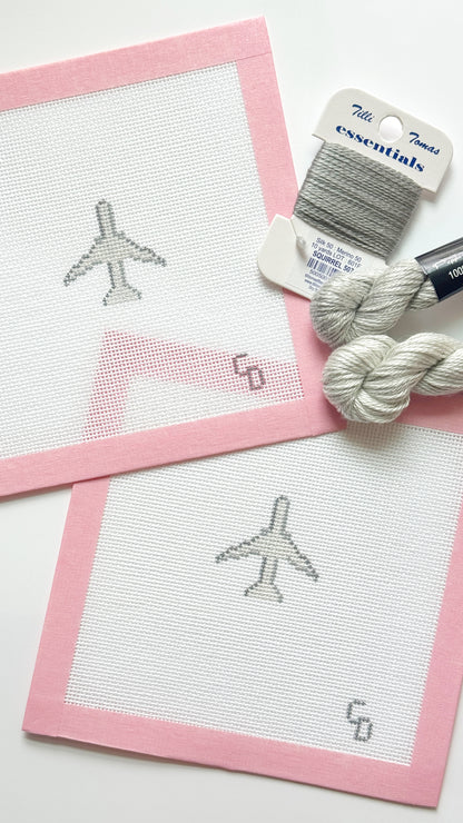 Mini Airplane Grey Needlepoint Canvas, 18 Mesh, 2x2 Design