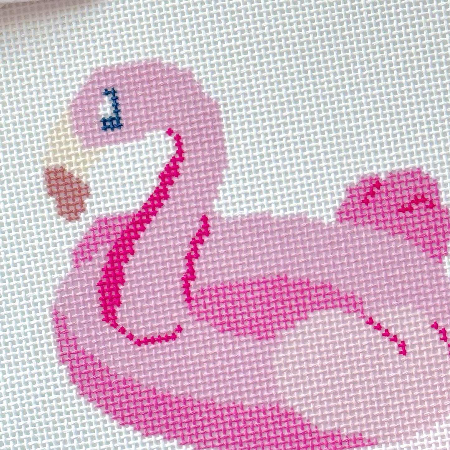 Pink Flamingo Pool Float Needlepoint Canvas, Summer Needlepoint Canvas, 18 Mesh, 4x4 Design