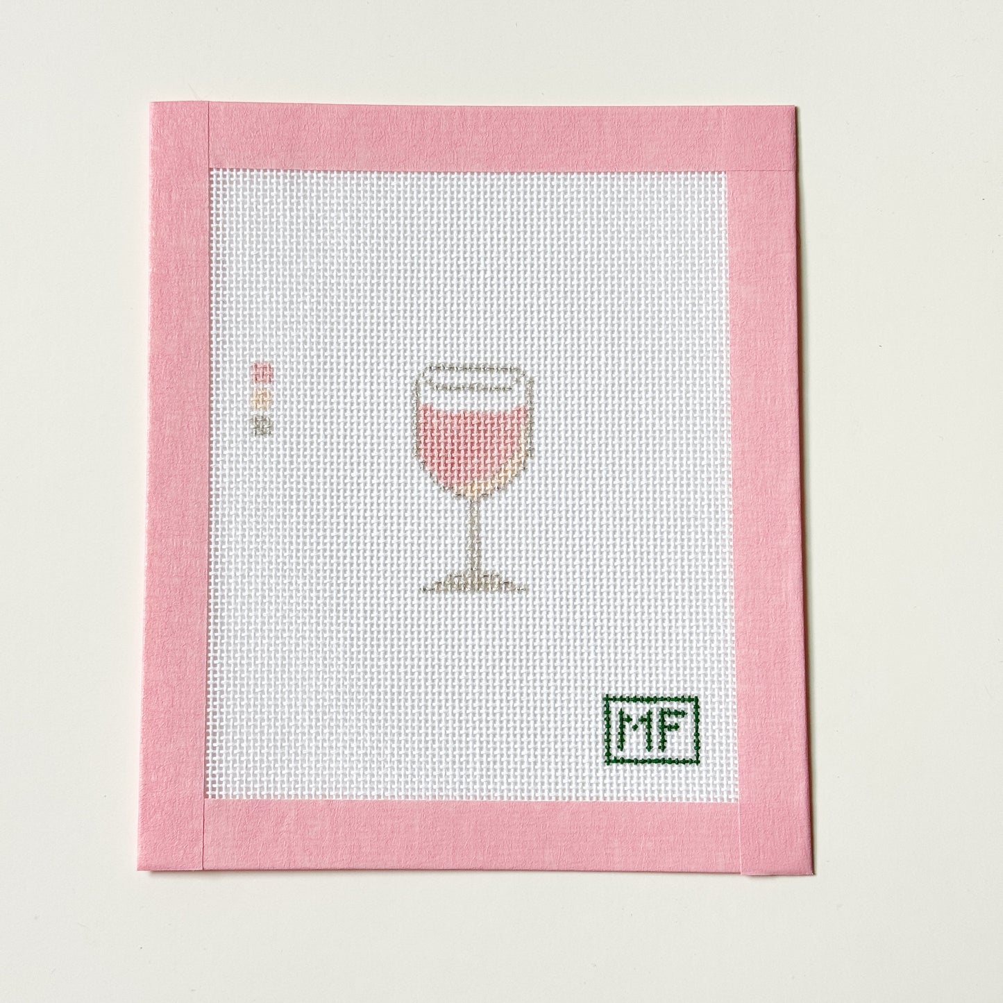 Pink Rose Wine Glass Mini Needlepoint Canvas, 18 Mesh, 1x2 Design