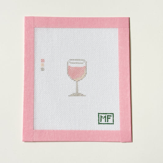 Pink Rose Wine Glass Mini Needlepoint Canvas, 18 Mesh, 1x2 Design