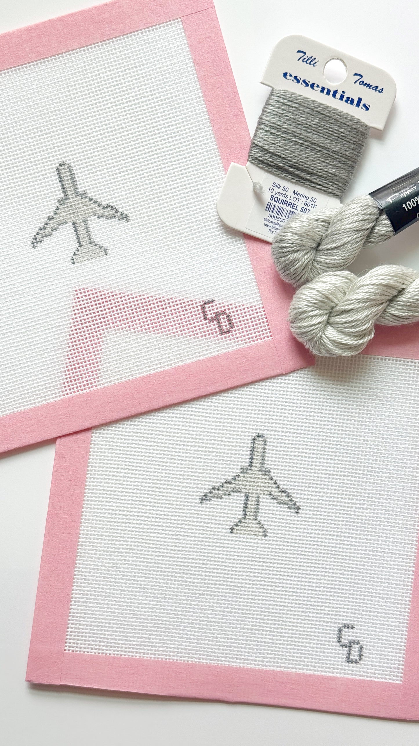 Mini Airplane Grey Needlepoint Canvas, 18 Mesh, 2x2 Design
