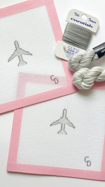 Mini Airplane Grey Needlepoint Canvas, 18 Mesh, 2x2 Design