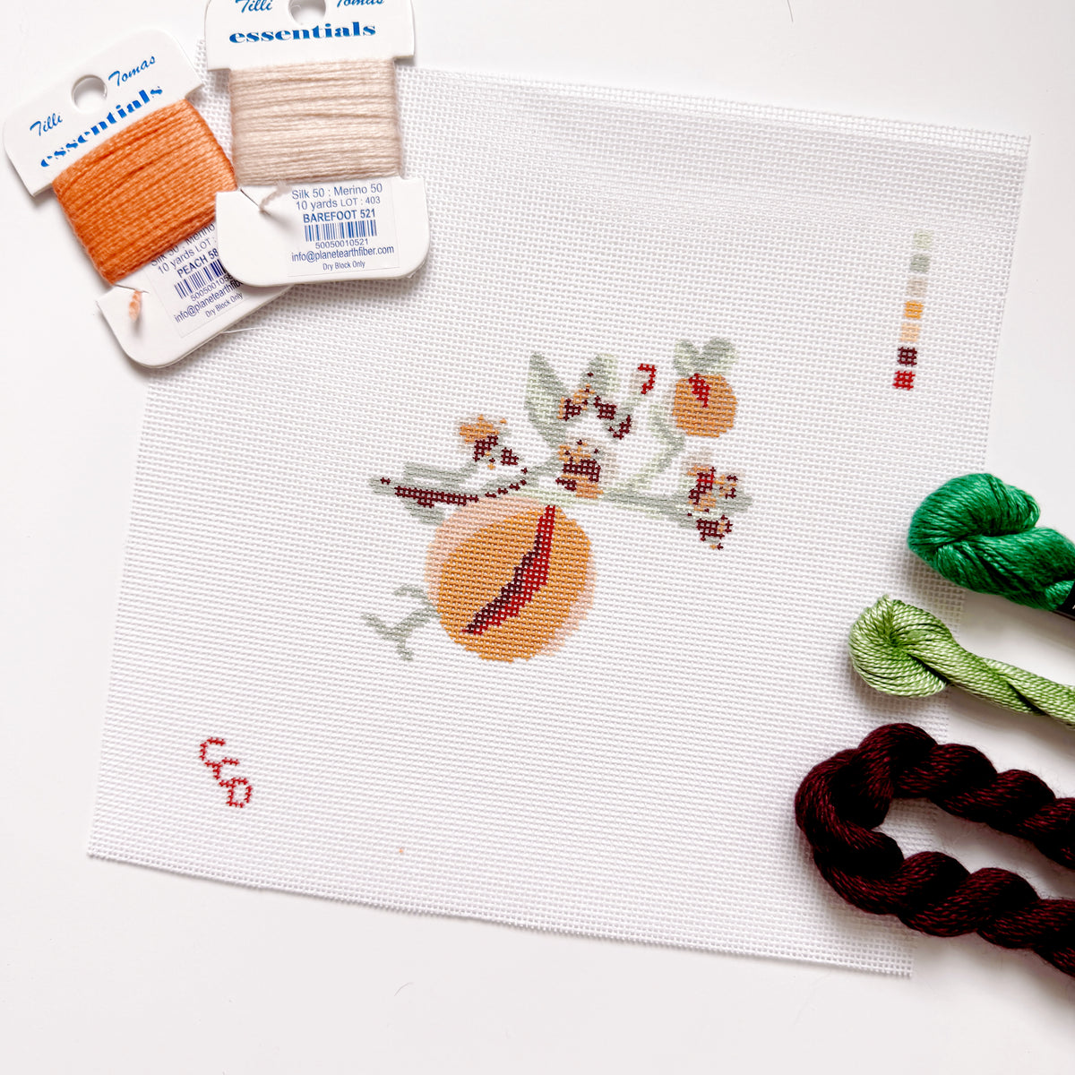 Wholesale Exclusive Peach Branch 18 Mesh Hand Painted Needlepoint Canvas 4x4"