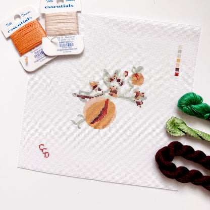 Wholesale Exclusive Peach Branch 18 Mesh Hand Painted Needlepoint Canvas 4x4"