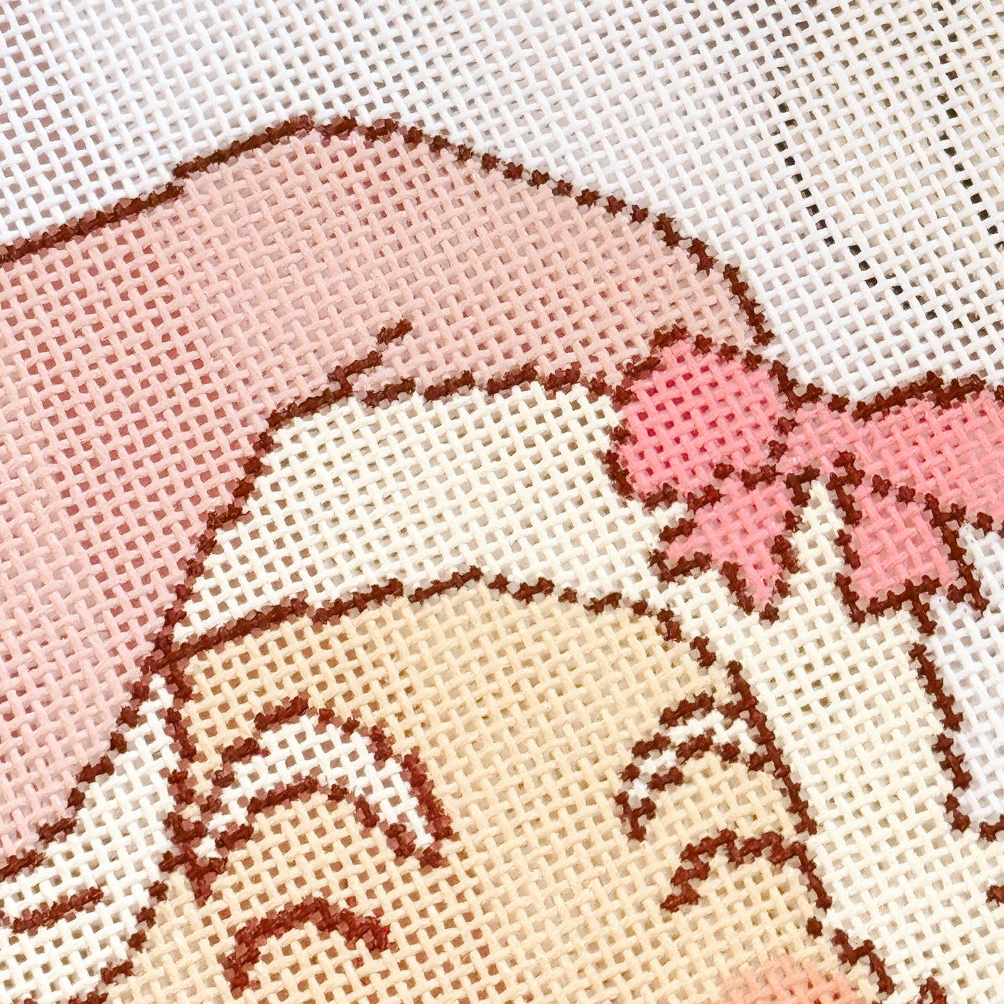 Pink Bow Santa 18 Mesh Needlepoint Canvas 5.5”x7” Design, Christmas Needlepoint Canvas Hand Painted