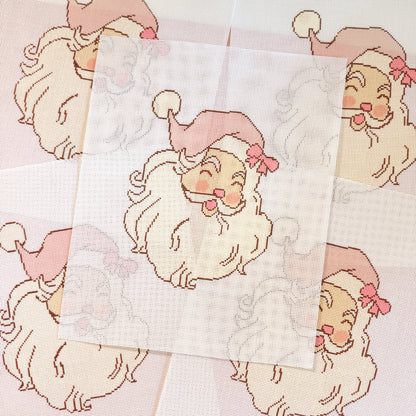 Pink Bow Santa 18 Mesh Needlepoint Canvas 5.5”x7” Design, Christmas Needlepoint Canvas Hand Painted