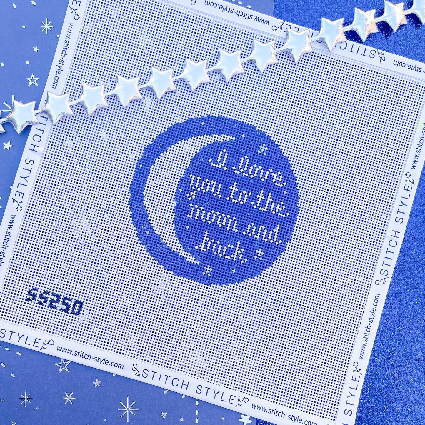 I Love You to the Moon and Back Needlepoint Canvas, Nursery Needlepoint Canvas, 1 8Mesh, 4" Round
