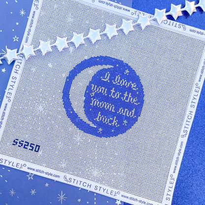 I Love You to the Moon and Back Needlepoint Canvas, Nursery Needlepoint Canvas, 18Mesh, 4" Round