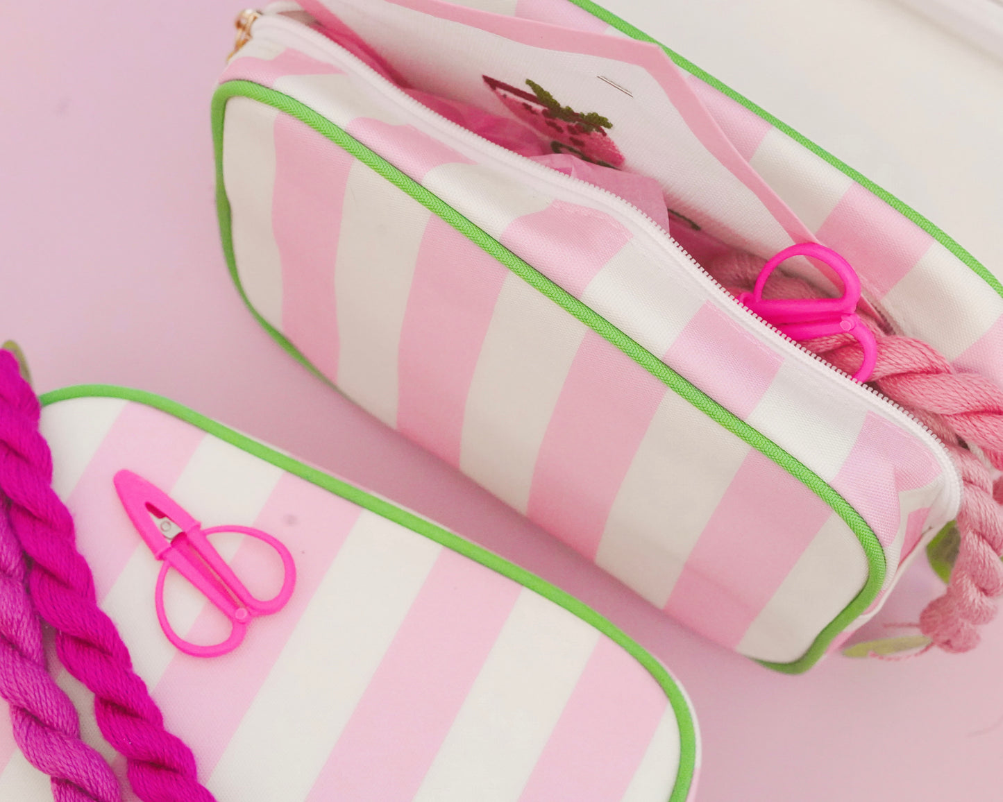 Pink Striped Needlepoint Accessories Zip Pouch, Needlepoint Project Bag
