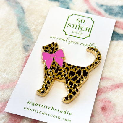 Leopard Kitty Pink Bow Needleminder, Needlepoint Accessories