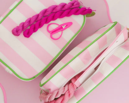 Pink Striped Needlepoint Accessories Zip Pouch, Needlepoint Project Bag
