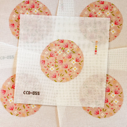 Minimal Flower 4” Round Needlepoint 18 Mesh Canvas, Trendy Needlepoint Canvas