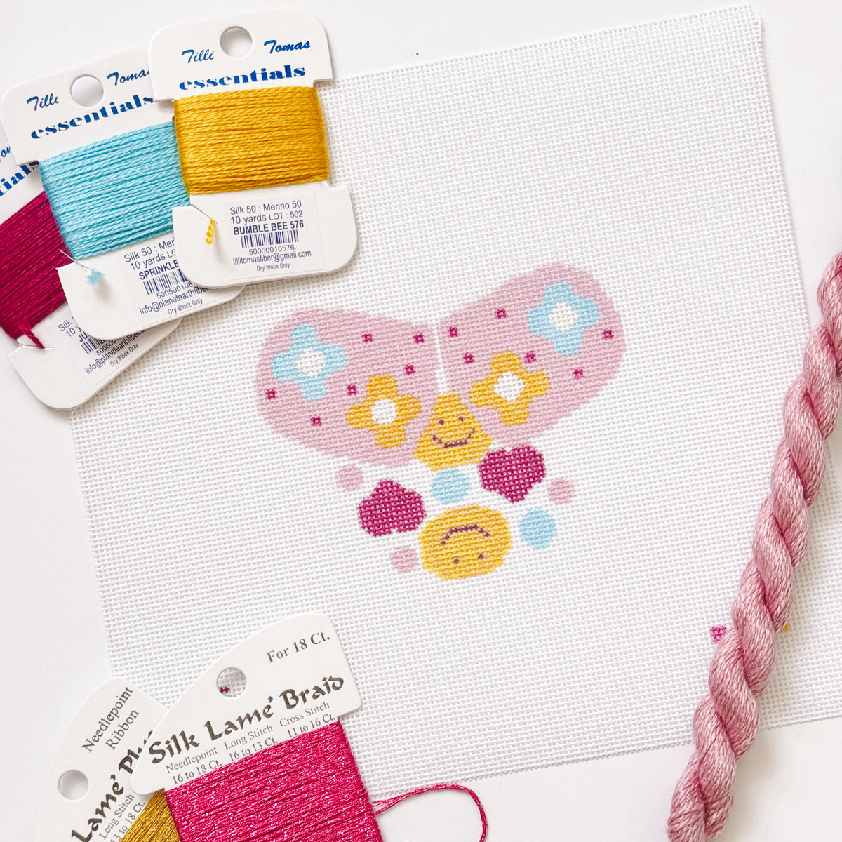 Happy Pills Aesthetic Needlepoint Canvas | Hand-Painted 5” Design on 8"x8" 18 Mesh