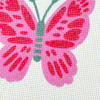 Pink Red Butterfly 18 Mesh Needlepoint Canvas, Artisan Printed Canvas, 4x4 Design Spring Needlepoint Canvas
