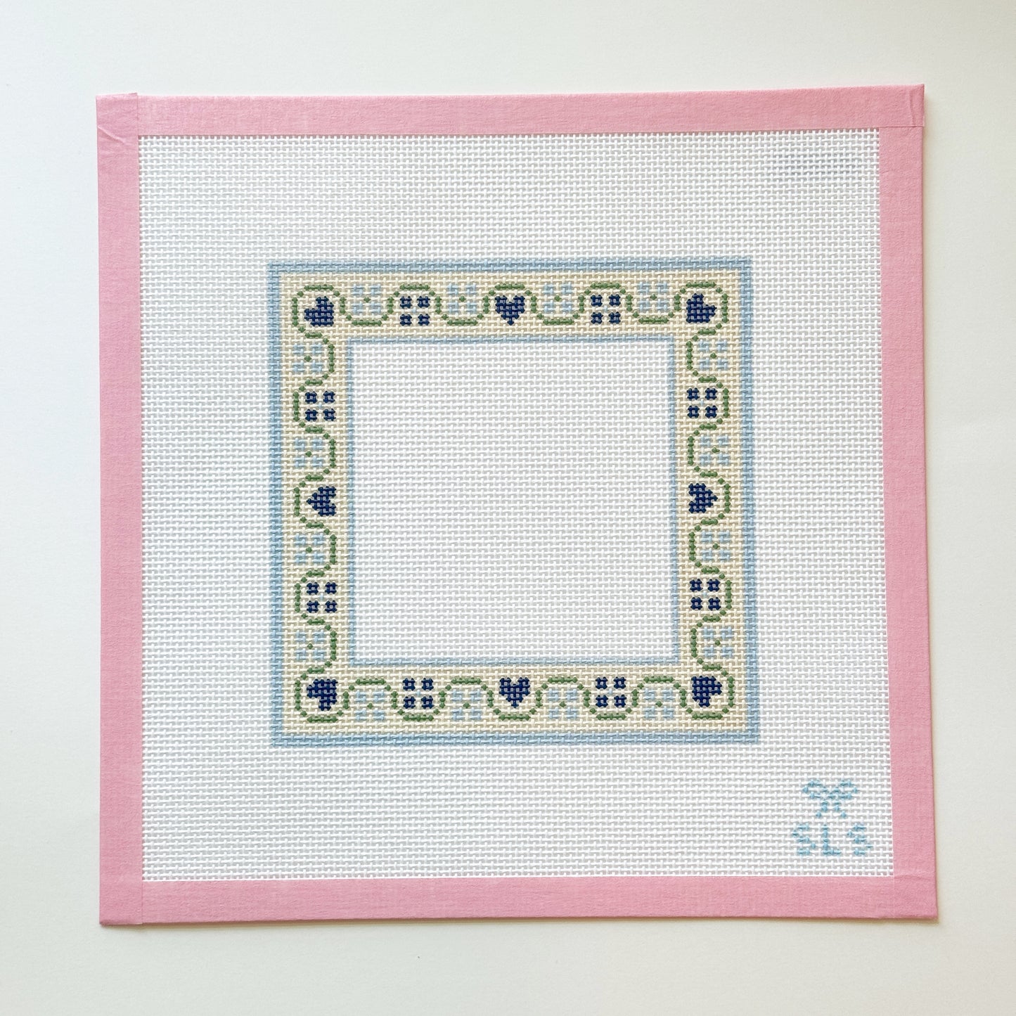 Pastel Flower Heart Frame Needlepoint Canvas, 13 mesh, 6x6 Design