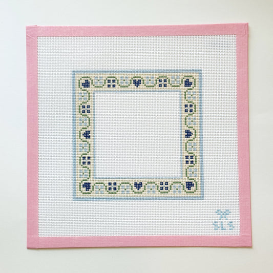 Pastel Flower Heart Frame Needlepoint Canvas, 13 mesh, 6x6 Design