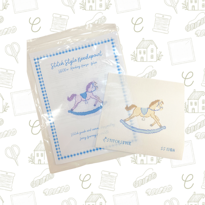 Blue Rocking Horse Needlepoint Canvas, 18 Mesh, 3.5" x 4.5"  Design Size