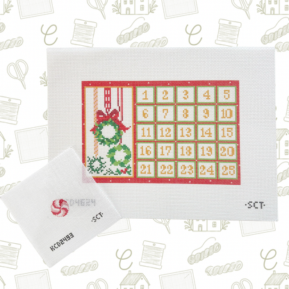 Tiny Christmas Advent Calendar with Peppermint Piece Needlepoint Canvas, 13 Mesh, 9"x6" Design Size