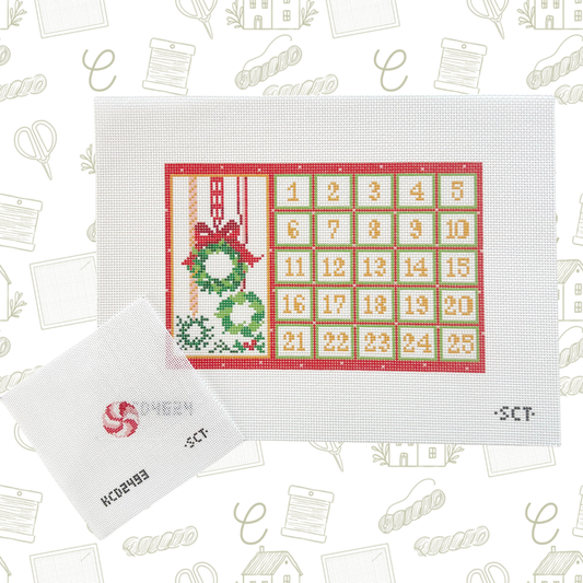 Tiny Christmas Advent Calendar with Peppermint Piece Needlepoint Canvas, 13 Mesh, 9"x6" Design Size